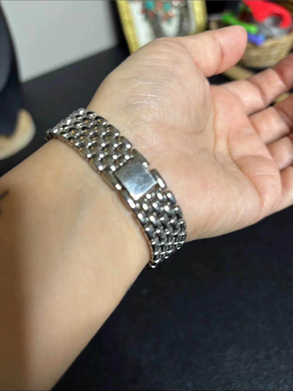 Silver Tone MOP Rhinestone Bling Dress Watch Crystal Accents WORKING